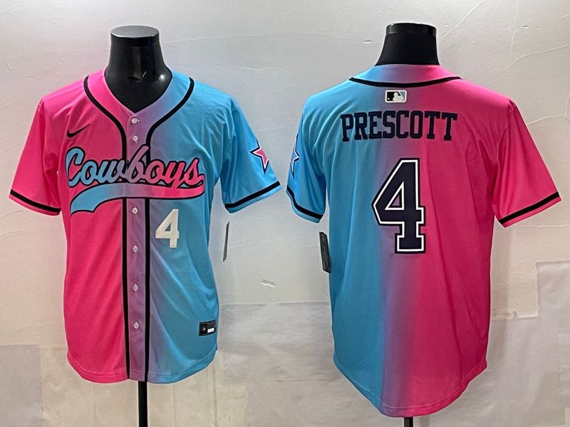 Men 2025 Dallas Cowboys #4 Prescott Blue pink Nike Limited NFL Jersey style 005